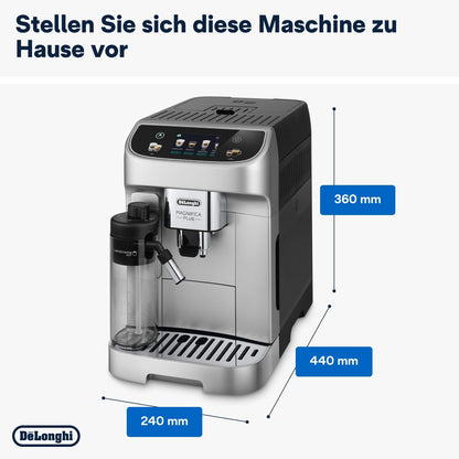 De'Longhi Magnifica Evo Next - Perfetto Fully Automatic Coffee Machine with LatteCrema Milk Frother, 13 One-Touch Drinks, Coffee and Cappuccino Coffee Machine, Coloured Touch Display, Titanium