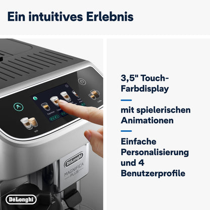 De'Longhi Magnifica Evo Next - Perfetto Fully Automatic Coffee Machine with LatteCrema Milk Frother, 13 One-Touch Drinks, Coffee and Cappuccino Coffee Machine, Coloured Touch Display, Titanium