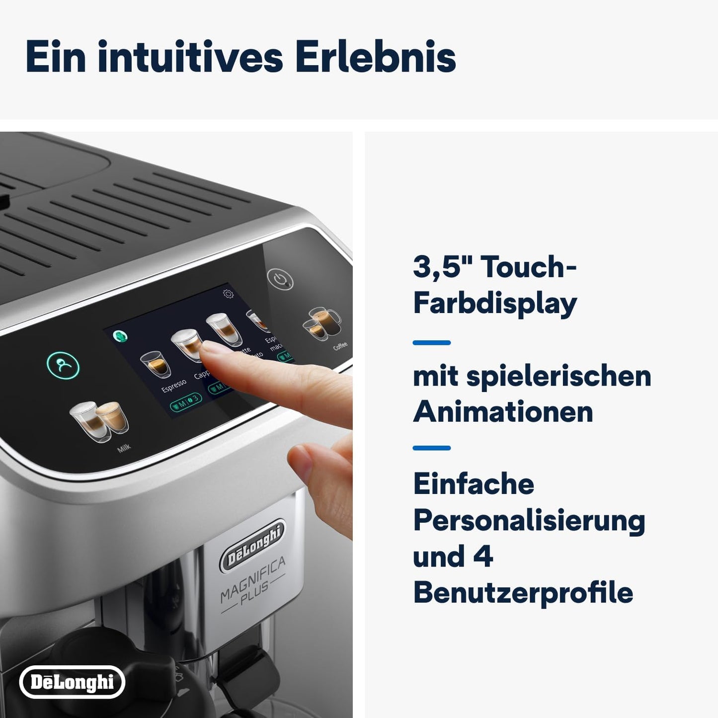 De'Longhi Magnifica Evo Next - Perfetto Fully Automatic Coffee Machine with LatteCrema Milk Frother, 13 One-Touch Drinks, Coffee and Cappuccino Coffee Machine, Coloured Touch Display, Titanium