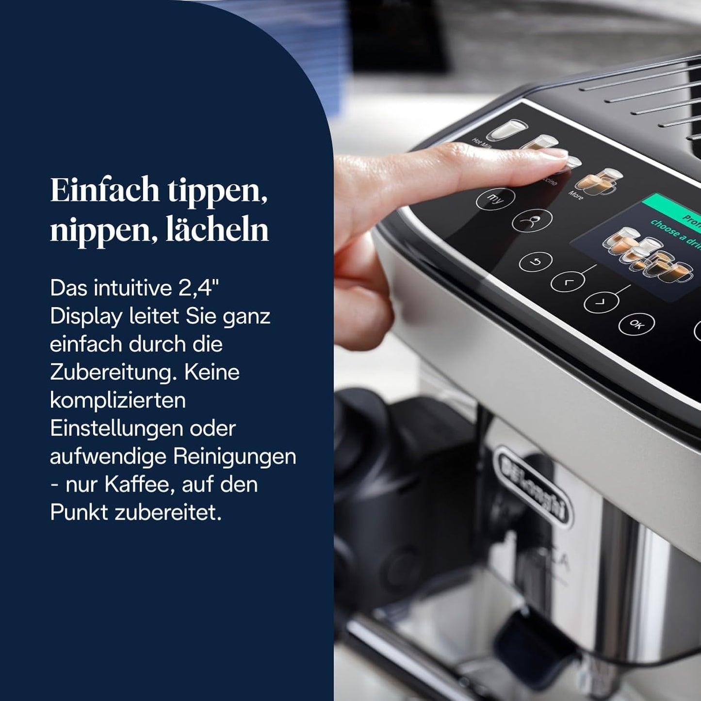 De'Longhi Magnifica Evo Next - Perfetto Fully Automatic Coffee Machine with LatteCrema Milk Frother, 13 One-Touch Drinks, Coffee and Cappuccino Coffee Machine, Coloured Touch Display, Titanium
